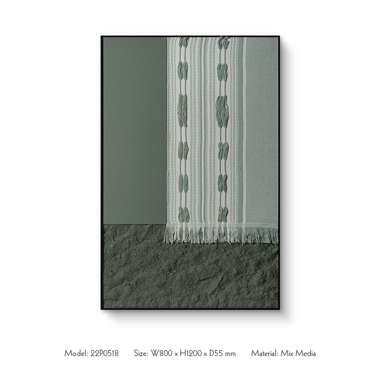 Green Color Fabric Texture Wall Art for Luxury Space