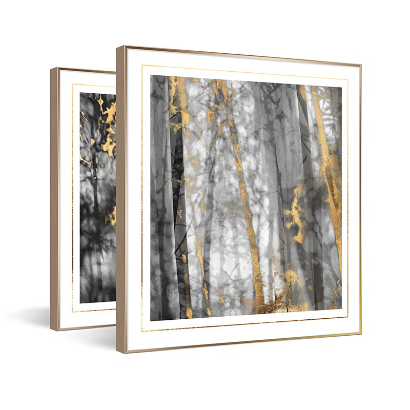 Metal Frame Bamboo Landscape Porcelain Printing Wall Art with Gold Foil