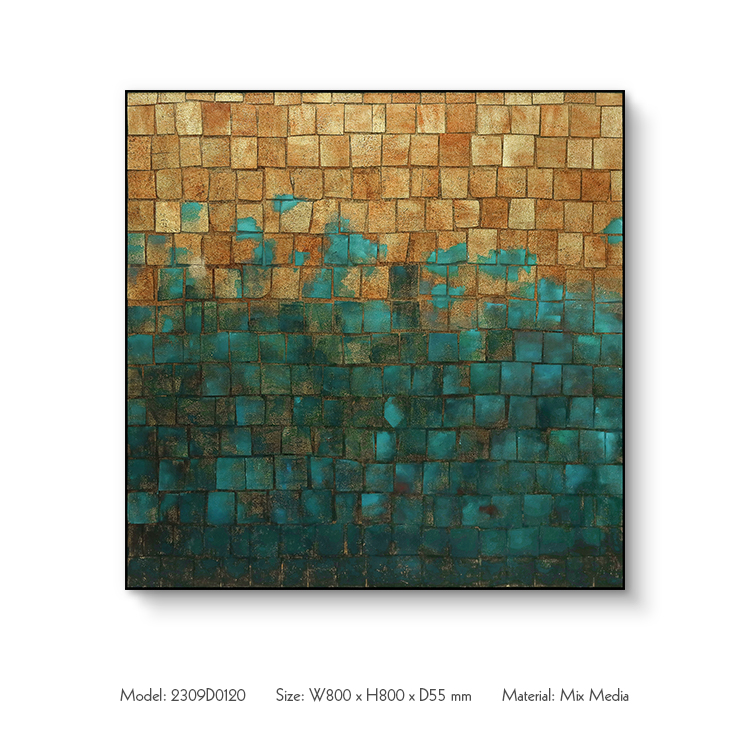 Luxury Wood block collage gold leaf 3D texture wall art