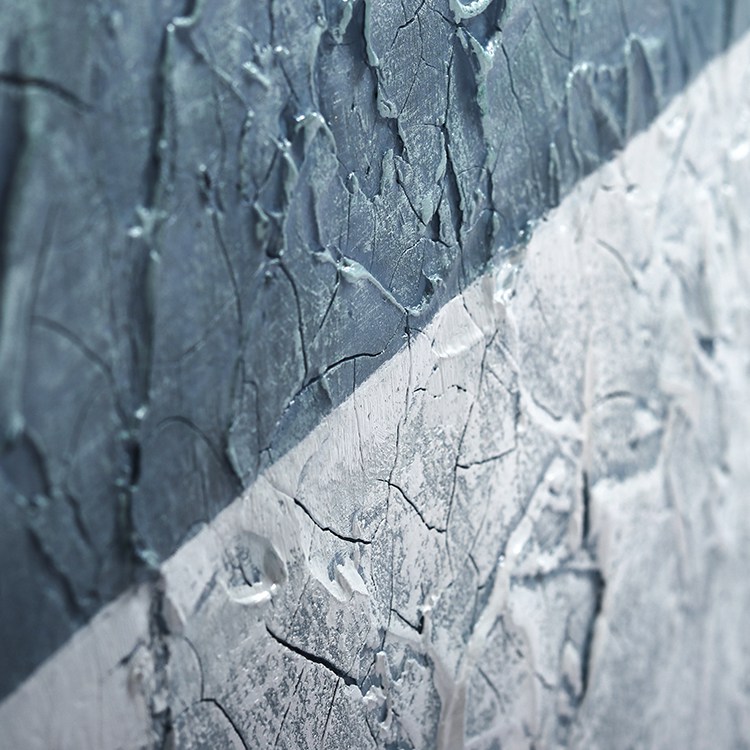 Pure Handmade Grey And Silver Abstract Crack Texture Painting