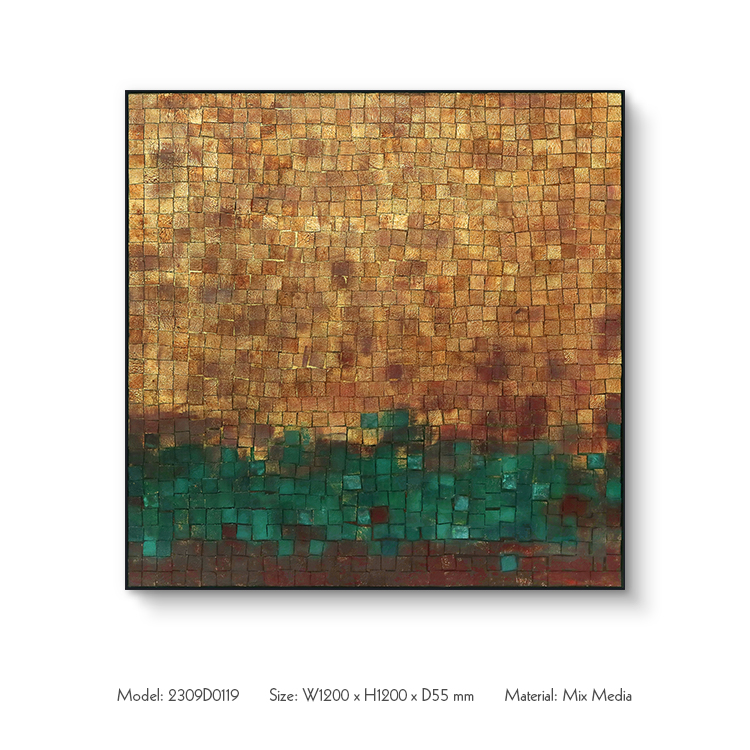 Luxury Wood block collage gold leaf 3D texture wall art