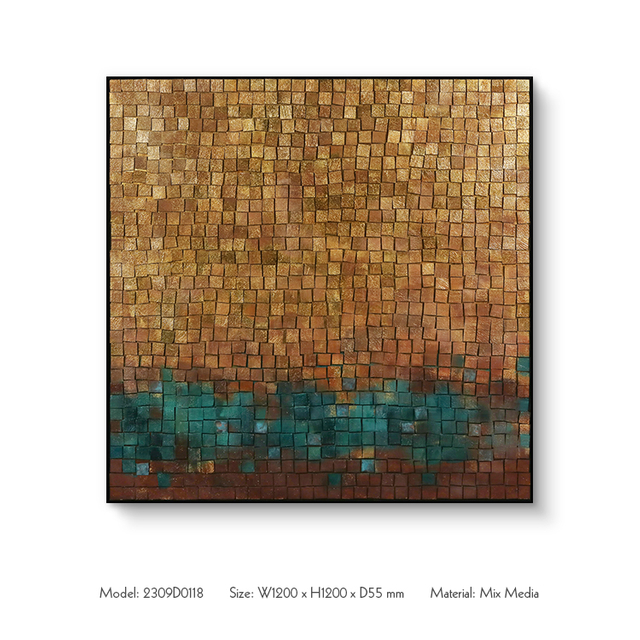 Luxury Wood block collage gold leaf 3D texture wall art