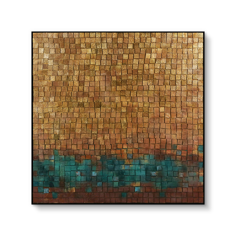 Luxury Wood block collage gold leaf 3D texture wall art