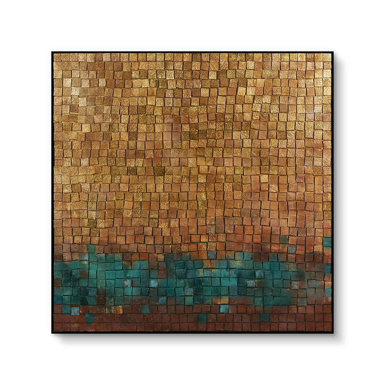 Luxury Wood block collage gold leaf 3D texture wall art