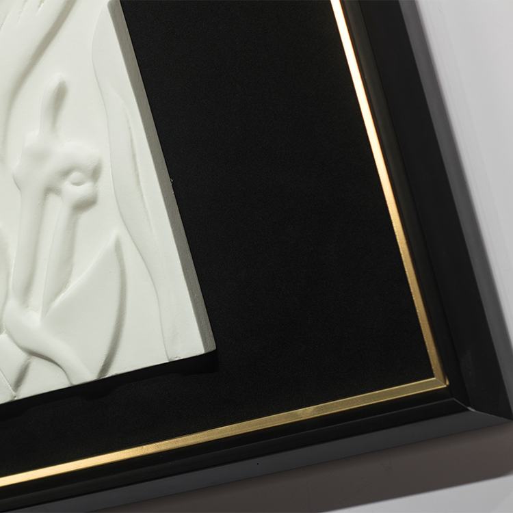 Textured Wall Art Wood Carving Home Decor with Black Fabric Base Wooden Framed Handmade Paintings for Hotel Villa Projects