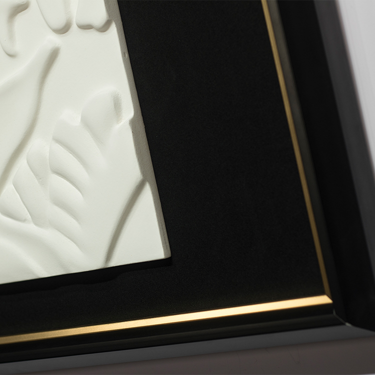 Textured Wall Art Wood Carving Home Decor with Black Fabric Base Wooden Framed Handmade Paintings for Hotel Villa Projects