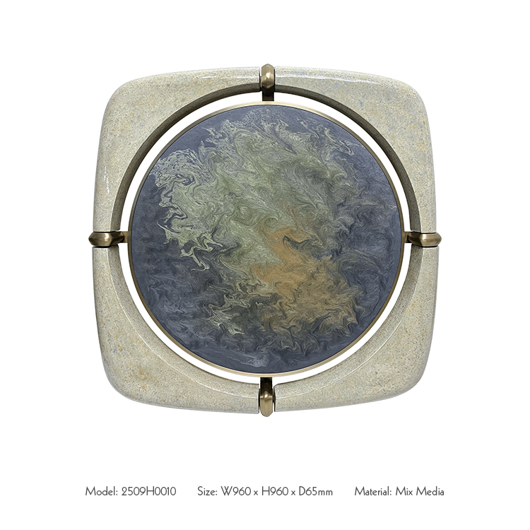  TY ART SPACE Handmade Wood Carving Wall Art Panel with Resin & Metal Piece Hand-painted Home Decor for High-end Hotel Villa Interior Design Custom Support