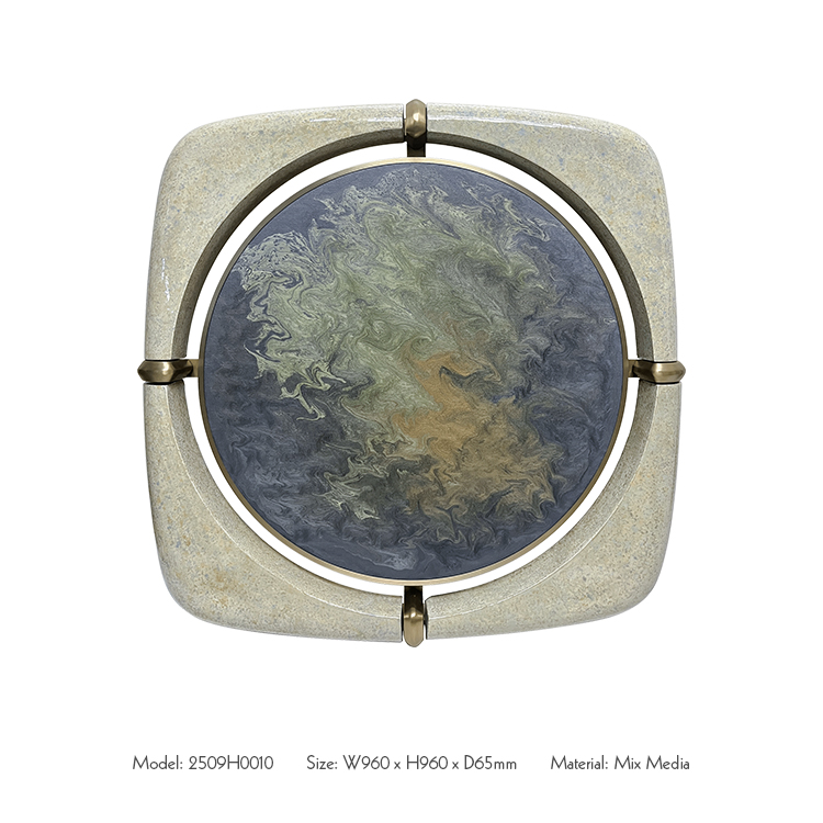  TY ART SPACE Handmade Wood Carving Wall Art Panel with Resin & Metal Piece Hand-painted Home Decor for High-end Hotel Villa Interior Design Custom Support