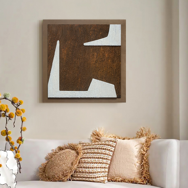 Abstract Wood Carving Painting Luxury Interior Wall Art Textured Home Decor Hanging Accent 