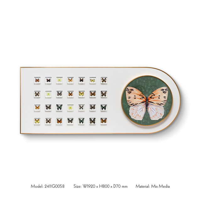 TY Metal Framed Home Decor with Resin Wall Art Panel Butterfly Specimen for High-end Intetior Deisign Projects Custom Support