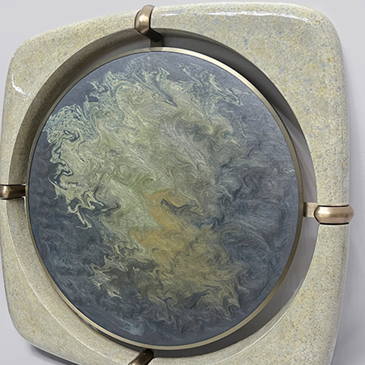  TY ART SPACE Handmade Wood Carving Wall Art Panel with Resin & Metal Piece Hand-painted Home Decor for High-end Hotel Villa Interior Design Custom Support