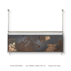 TY ART SPACE Handmade High-end Wall Art Metal Frame with Light Home Decor Bamboo Silk Fabric UV Metal Carving Custom Support 