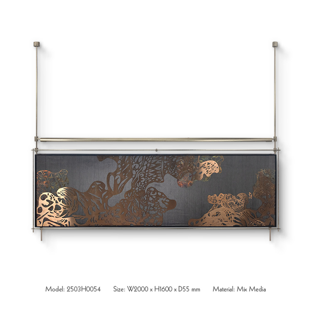TY ART SPACE Handmade High-end Wall Art Metal Frame with Light Home Decor Bamboo Silk Fabric UV Metal Carving Custom Support 