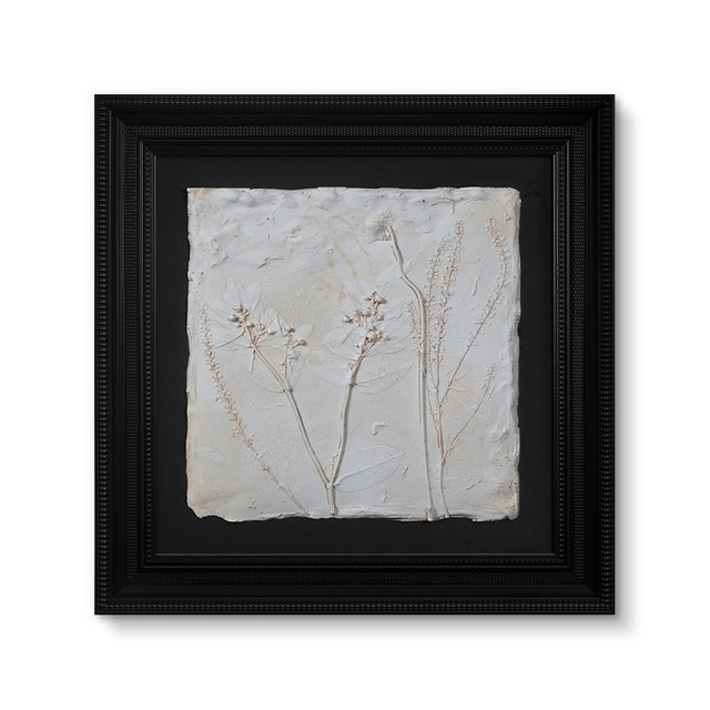 Wabi-sabi French Minimalism Plaster Plant Rubbing Paints Real Dried Flowers 3D Mixed Media Home Decor Paintings Wall Art for Art Gallery