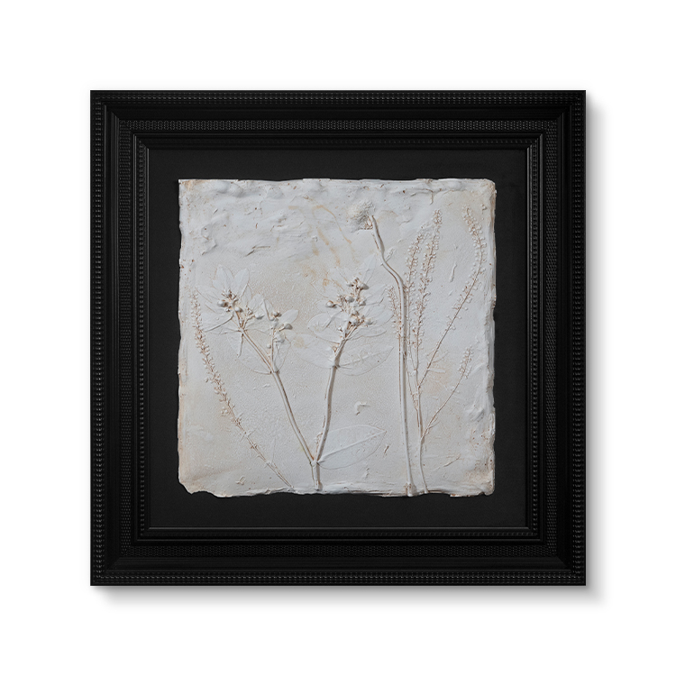 Wabi-sabi French Minimalism Plaster Plant Rubbing Paints Real Dried Flowers 3D Mixed Media Home Decor Paintings Wall Art for Art Gallery