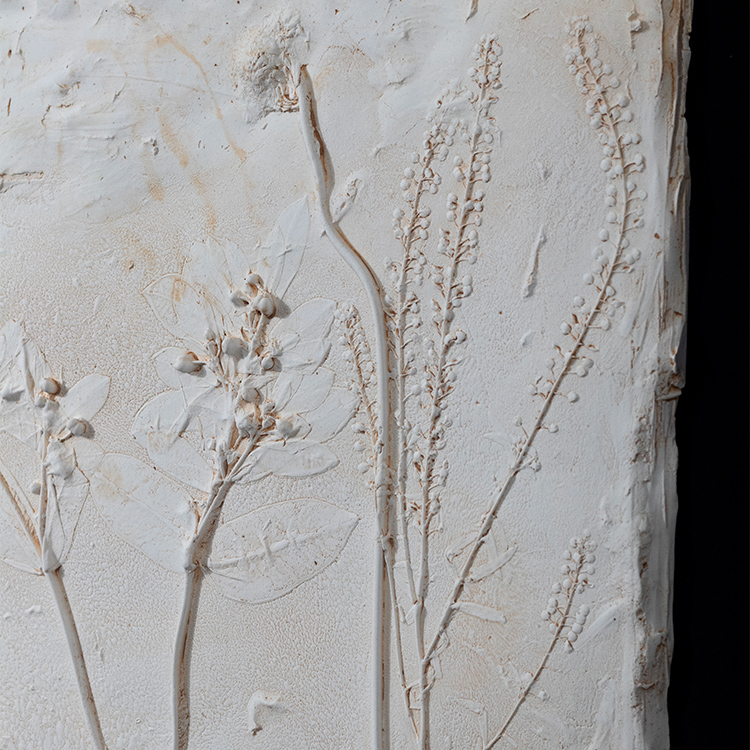 Wabi-sabi French Minimalism Plaster Plant Rubbing Paints Real Dried Flowers 3D Mixed Media Home Decor Paintings Wall Art for Art Gallery