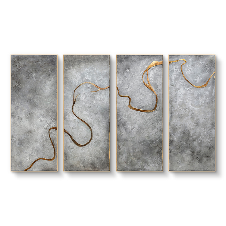 Custom Abstract Wall Art Gold Foil Framed Decorative Hanging Paintings for Modern Home Hotel Interiors