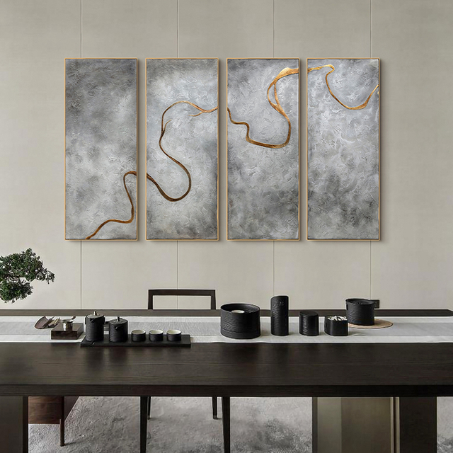 Custom Abstract Wall Art Gold Foil Framed Decorative Hanging Paintings for Modern Home Hotel Interiors