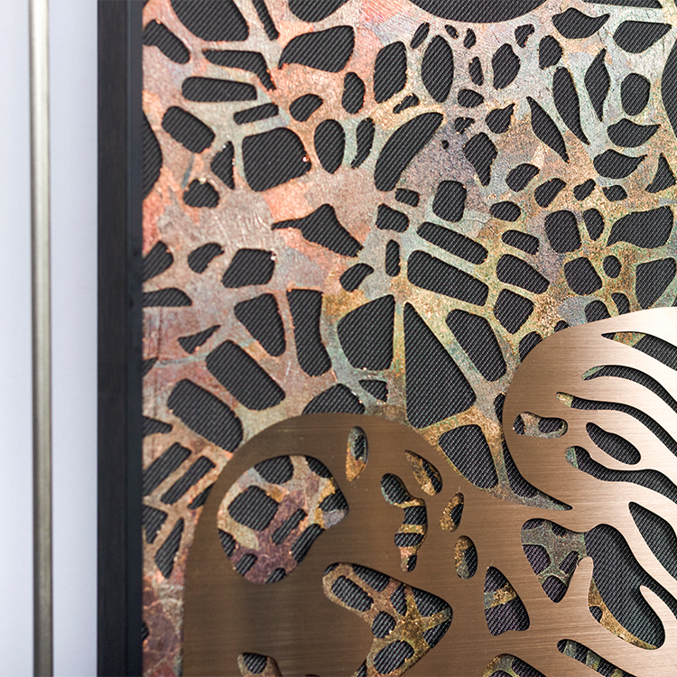 TY ART SPACE Handmade High-end Wall Art Metal Frame with Light Home Decor Bamboo Silk Fabric UV Metal Carving Custom Support 