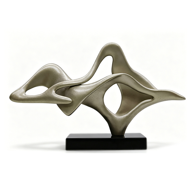 Bespoke Luxury FRP Tabletop Sculpture Contemporary Metallic Art Ornament with Marble Pedestal for Hospitality Hotel Decoration