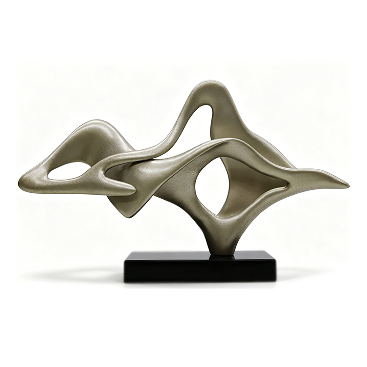 Bespoke Luxury FRP Tabletop Sculpture Contemporary Metallic Art Ornament with Marble Pedestal for Hospitality Hotel Decoration