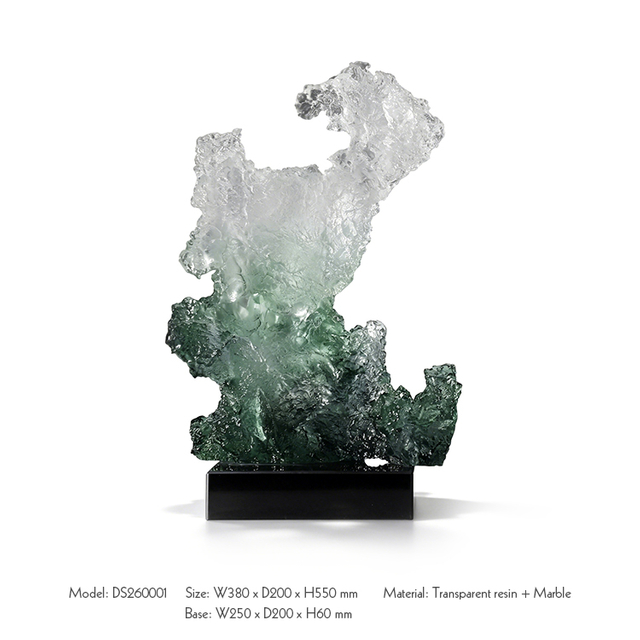 Custom Luxury Abstract Green Resin Sculpture Modern Taihu Stone Glass Statue Art Craft for Hotel Villa Projects