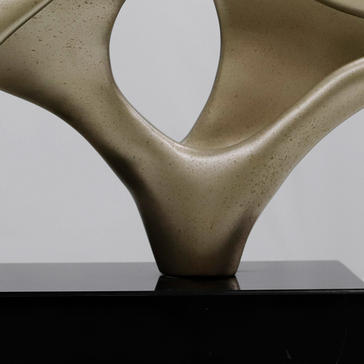 Bespoke Luxury FRP Tabletop Sculpture Contemporary Metallic Art Ornament with Marble Pedestal for Hospitality Hotel Decoration