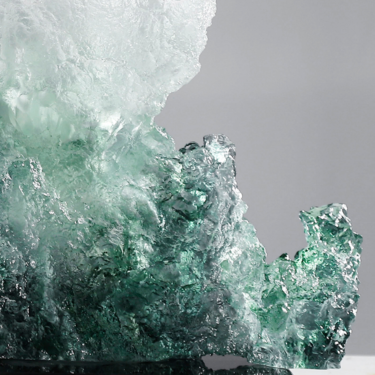 Custom Luxury Abstract Green Resin Sculpture Modern Taihu Stone Glass Statue Art Craft for Hotel Villa Projects