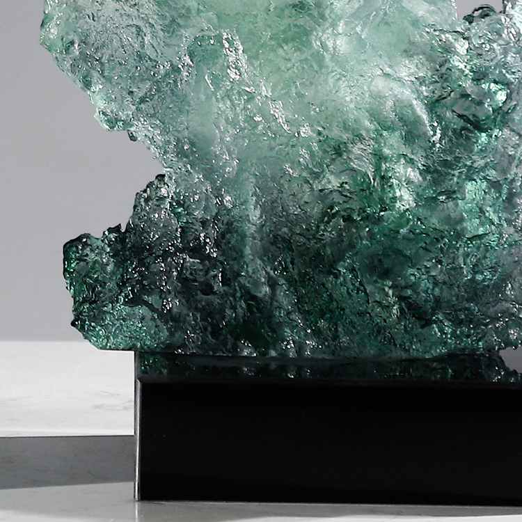 Custom Luxury Abstract Green Resin Sculpture Modern Taihu Stone Glass Statue Art Craft for Hotel Villa Projects